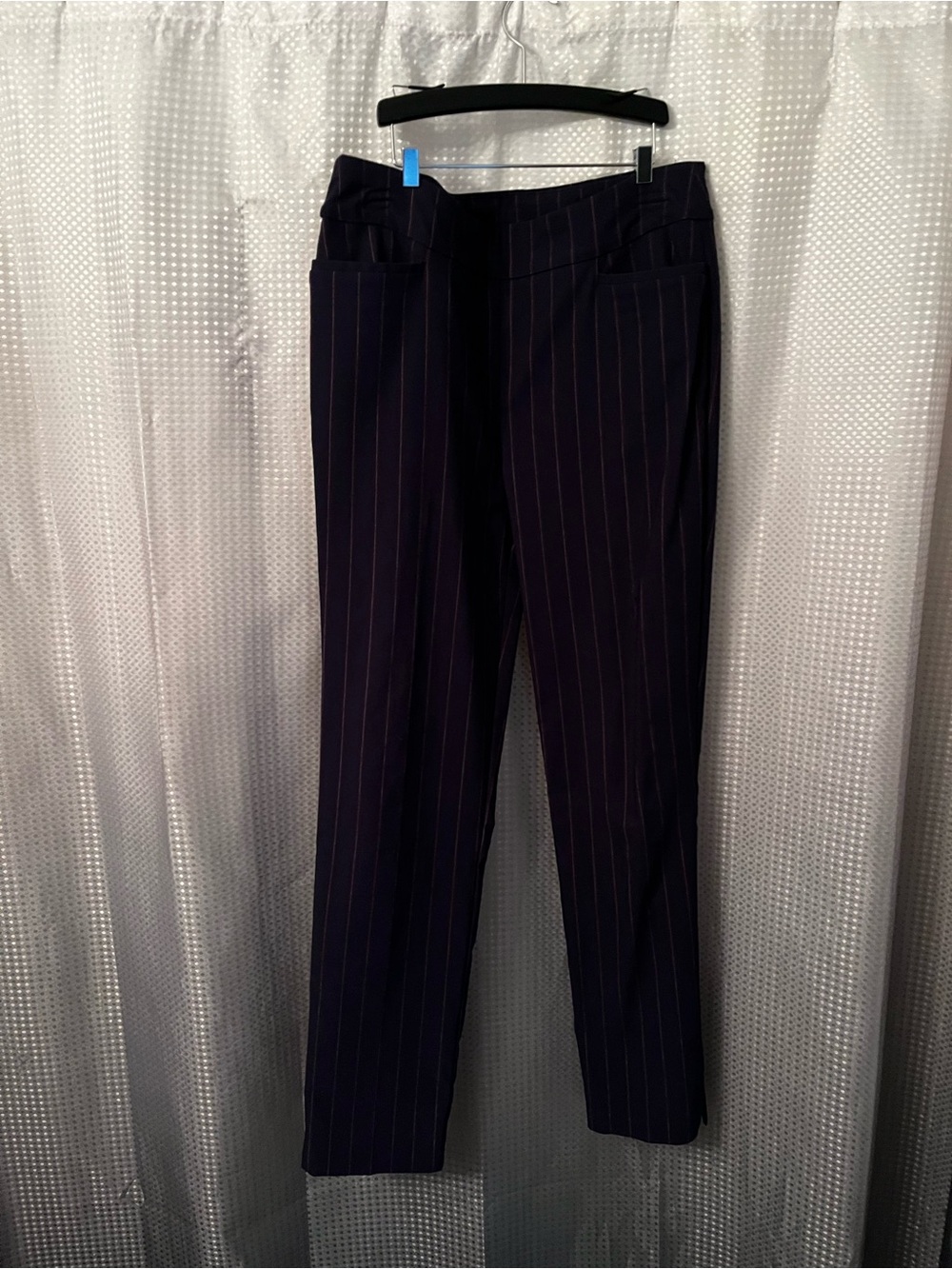 Chico's Navy Pinstripe Brigitte Straight-Leg Trousers